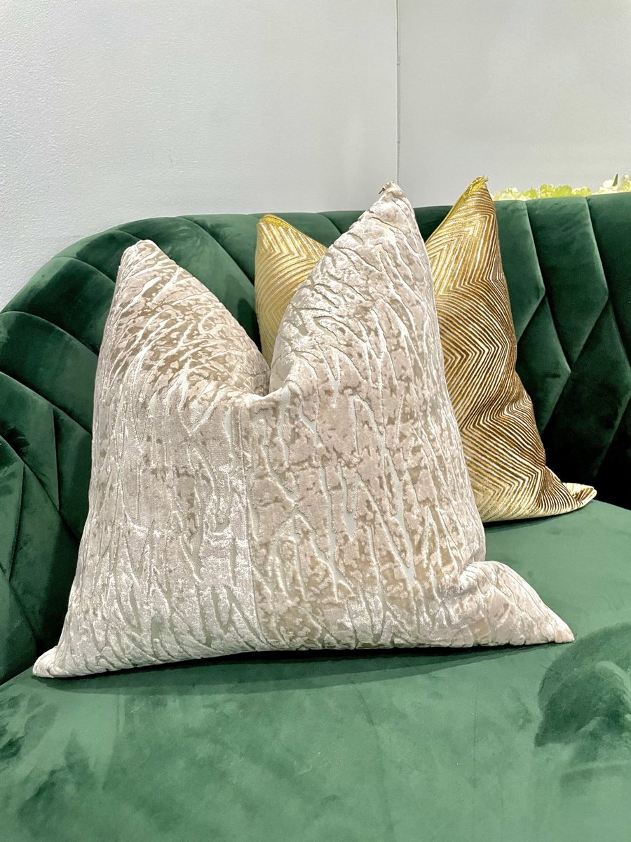 Ivory textured and gold chevron pillow set