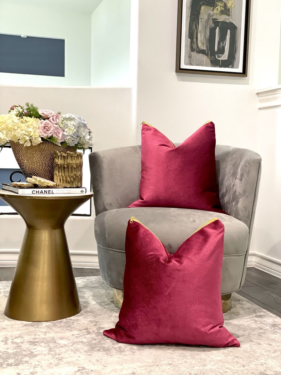 Fuchsia velvet pillows