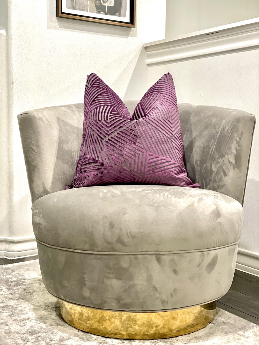Violet geometric velvet pillow