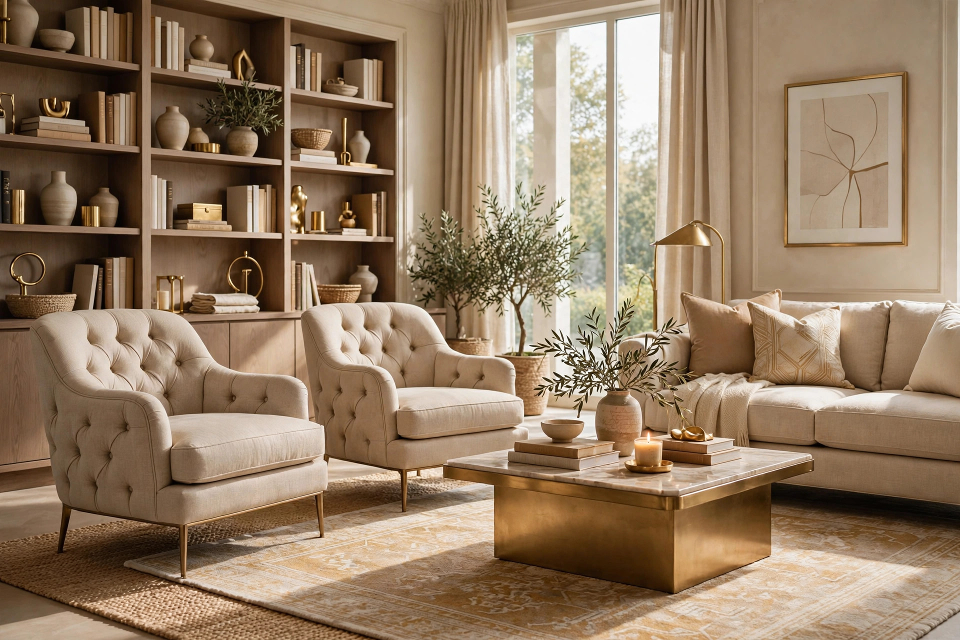 Elegant neutral living room designed by Lubin Akala Design