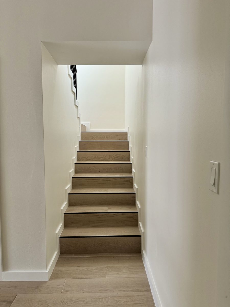 New construction staircase with wood treads